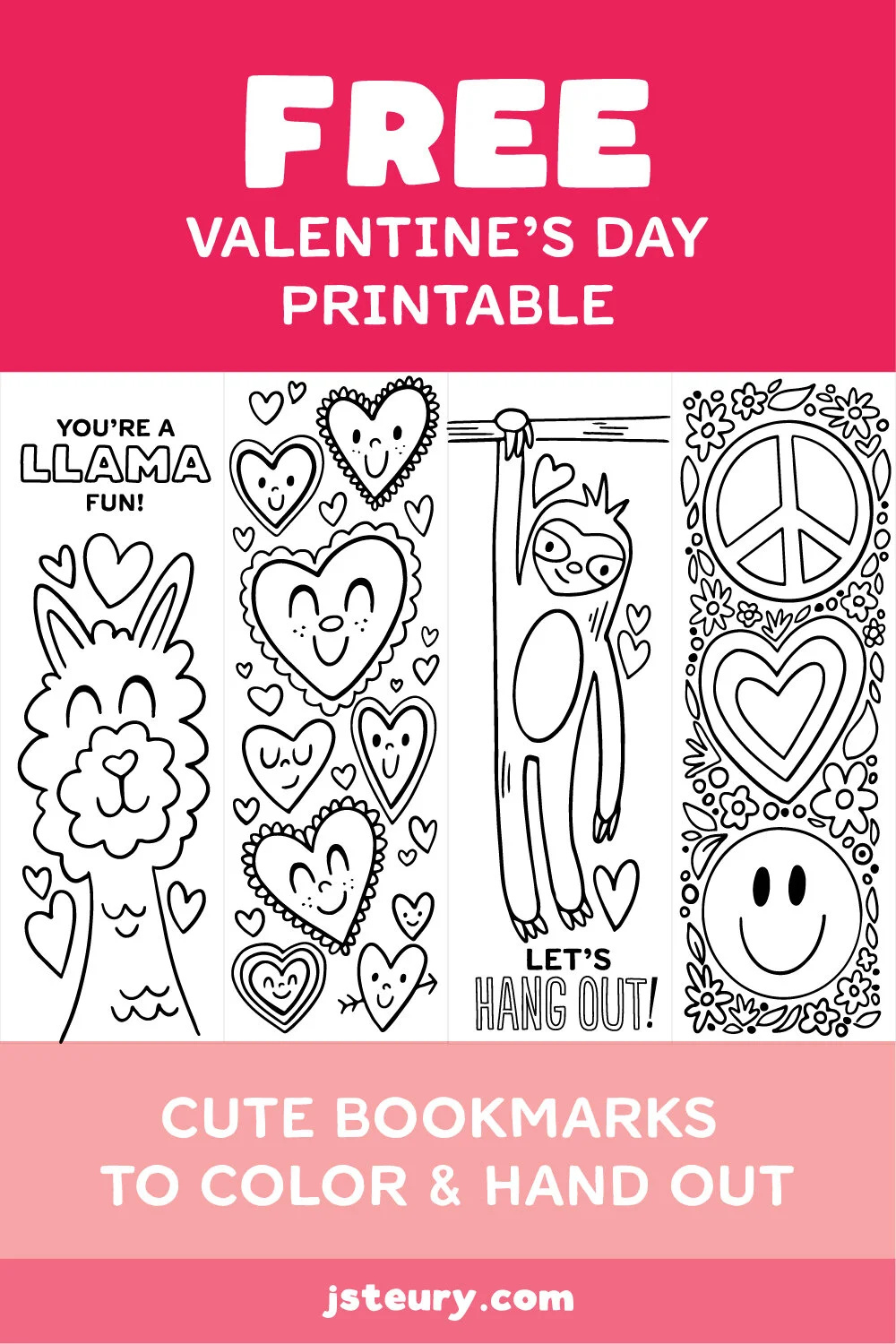 Free Printable Valentine'S Day Bookmarks To Color — Jessie Steury with regard to Printable Valentines Day Bookmarks