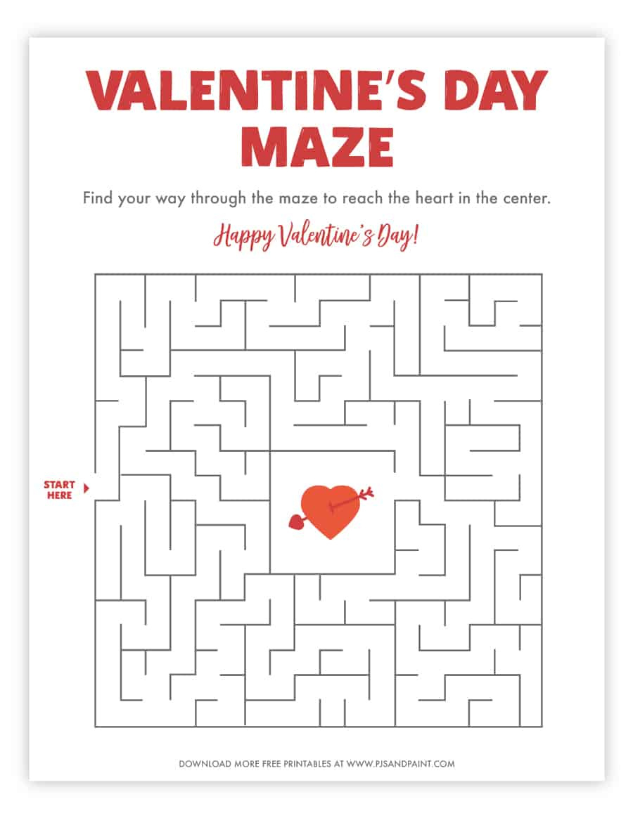 Free Printable Valentine'S Day Maze - Pjs And Paint within Printable Valentine Mazes For Kids