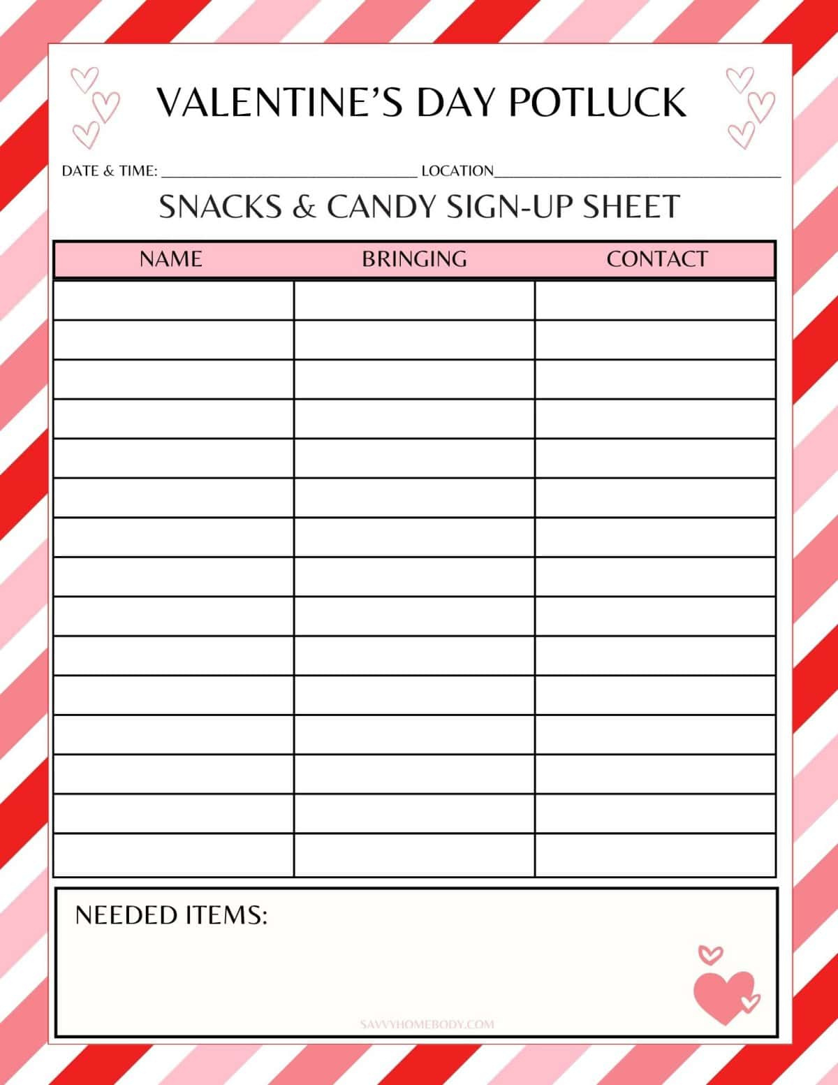Free Printable Valentine'S Day Potluck Sign Up Sheets inside Printable Valentines Potluck Sign Up Sheet