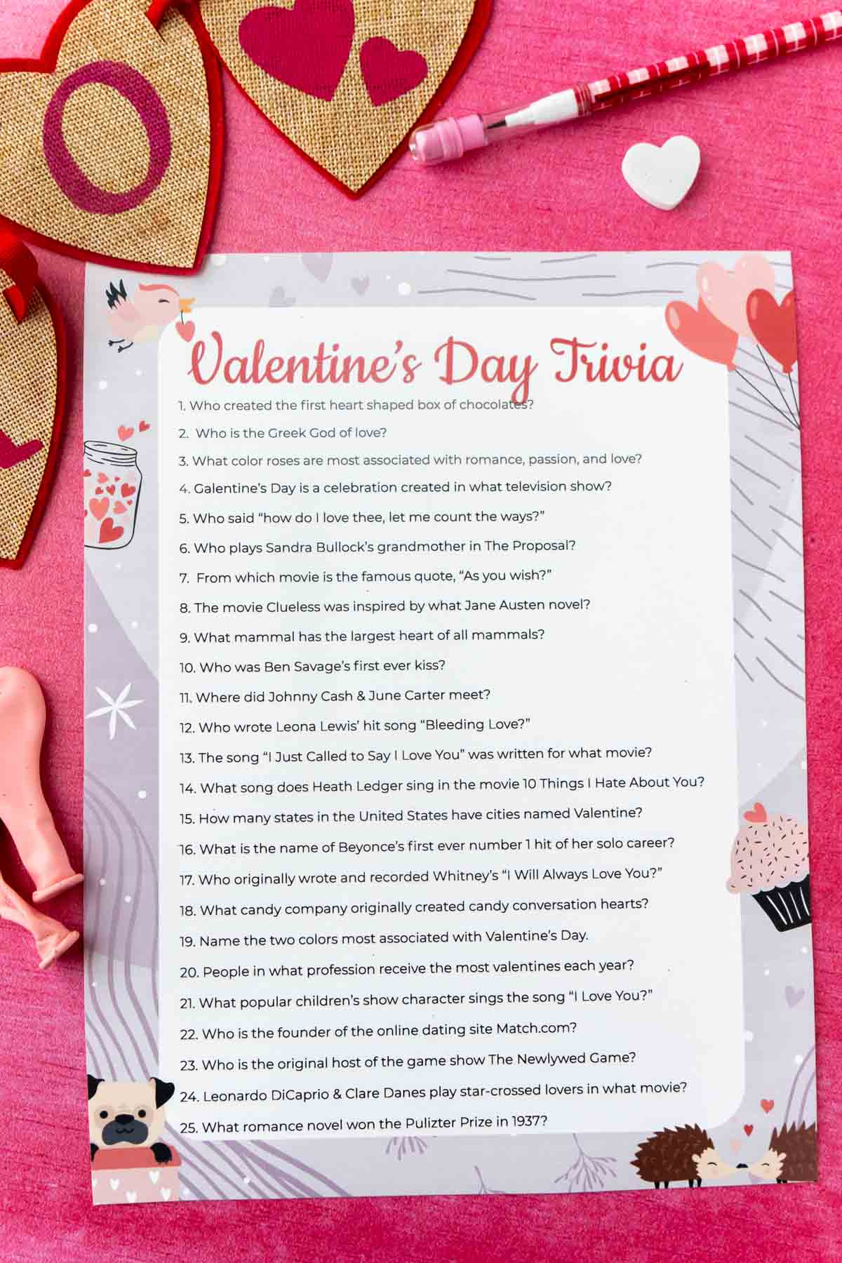 Free Printable Valentine'S Day Trivia Game - Play Party Plan for Printable Valentine Trivia
