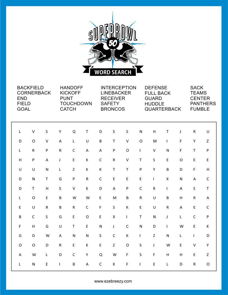 Free Super Bowl Word Search Printable throughout Super Bowl Word Search Printable