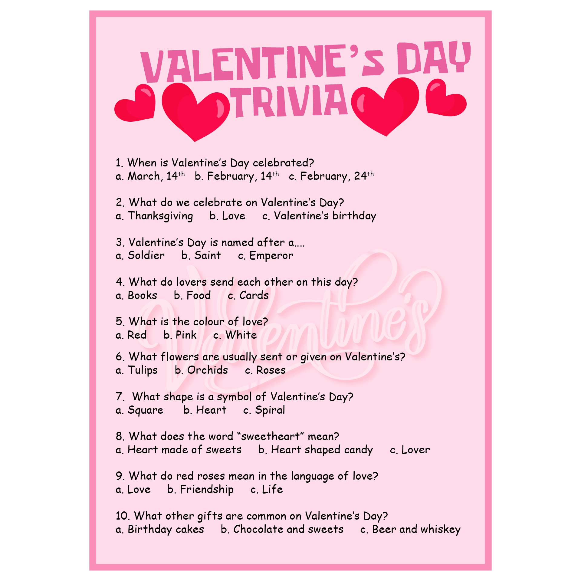 Free Valentine Trivia And Answers Printables 75 Best Valentine'S within Printable Valentine Quiz
