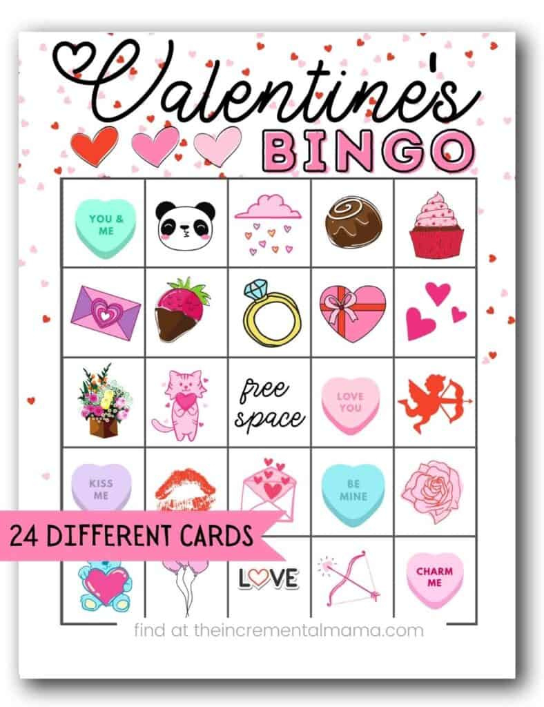 Free Valentine&amp;#039;S Bingo Printables (24 Cards) - The Incremental Mama within Printable Valentine Bingo