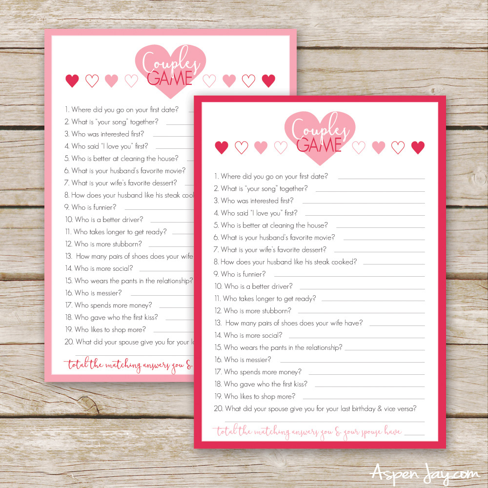 Free Valentines Couples Game Cards - Aspen Jay with regard to Printable Valentine Games