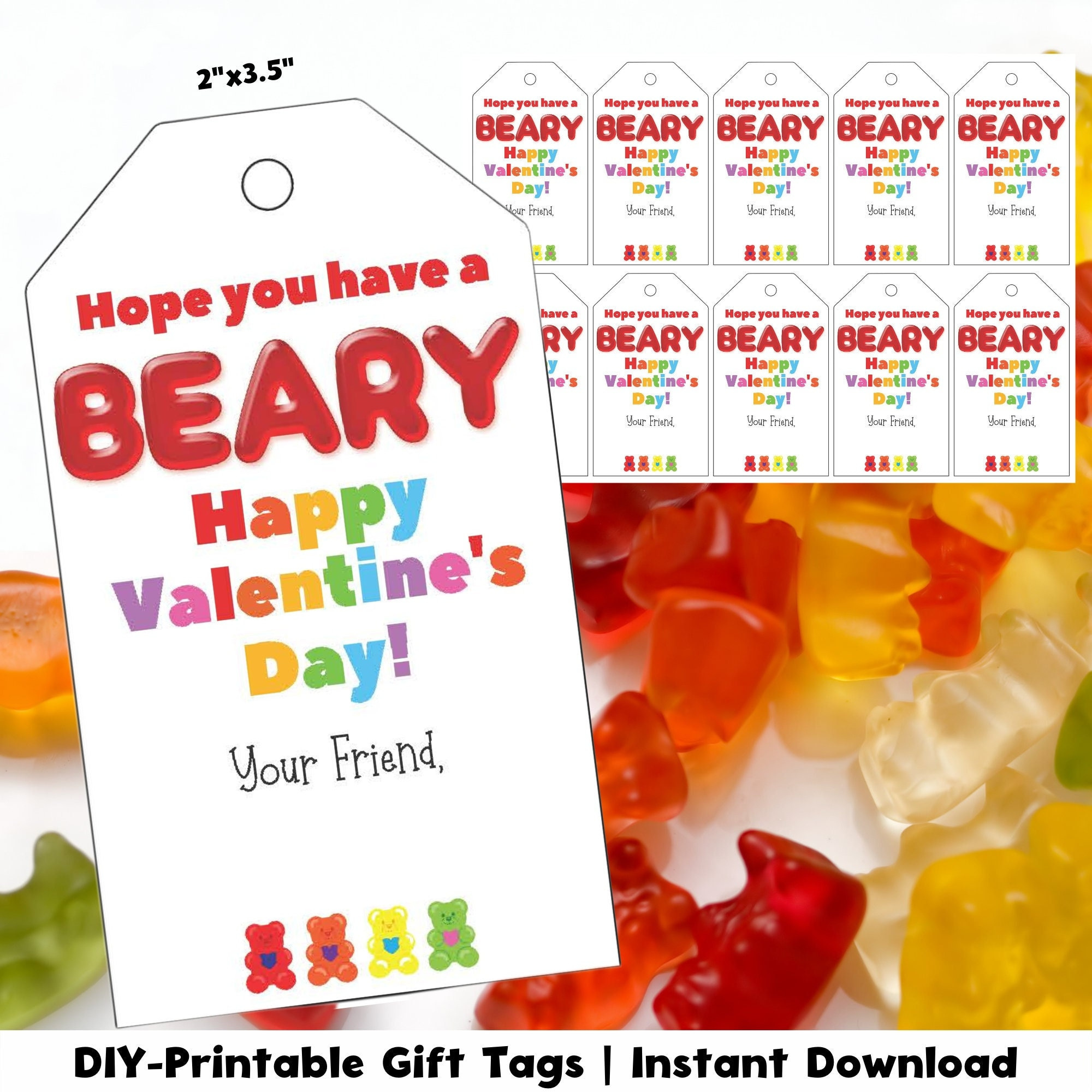 Gummy Bear Valentine Gift Tag, Printable Cards (Digital Download pertaining to Gummy Bear Valentine Printable