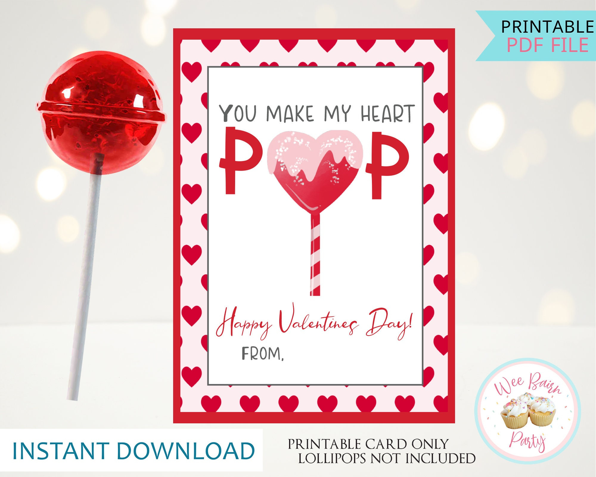 Lollipop Holder Valentines Day Card, Printable Classroom with Printable Valentine Lollipop Holder