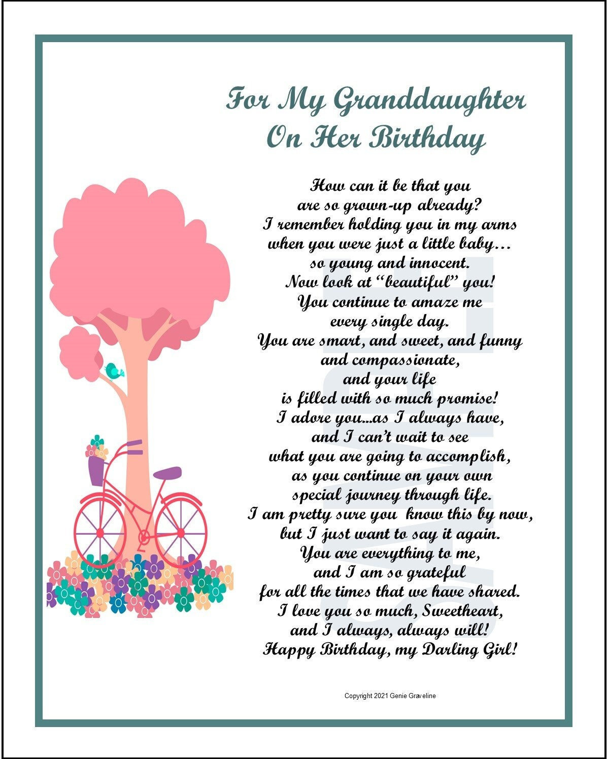 My Granddaughter Poem Print Verse Saying, Digital Download within Printable Valentine Verse For Granddaughter