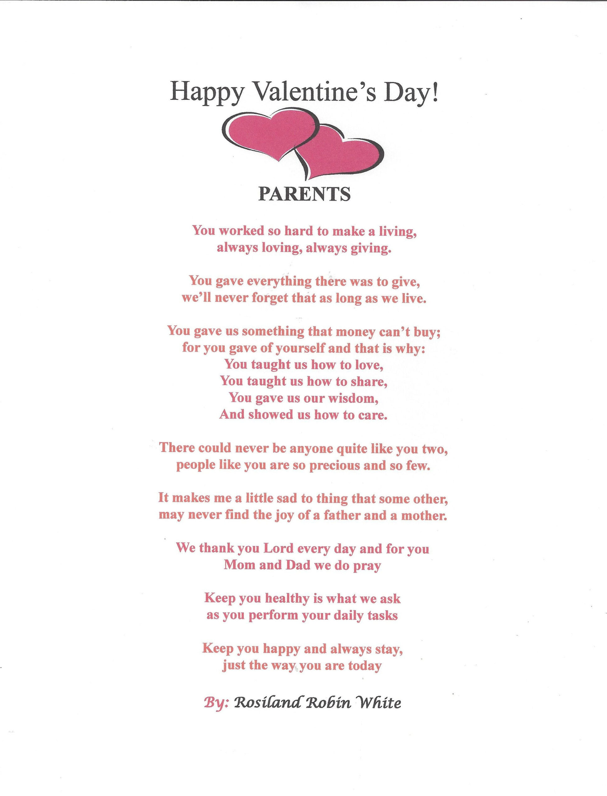 Parents Poem For Valentine'S Day - Etsy with regard to Printable Valentine Poem From Child To Parent