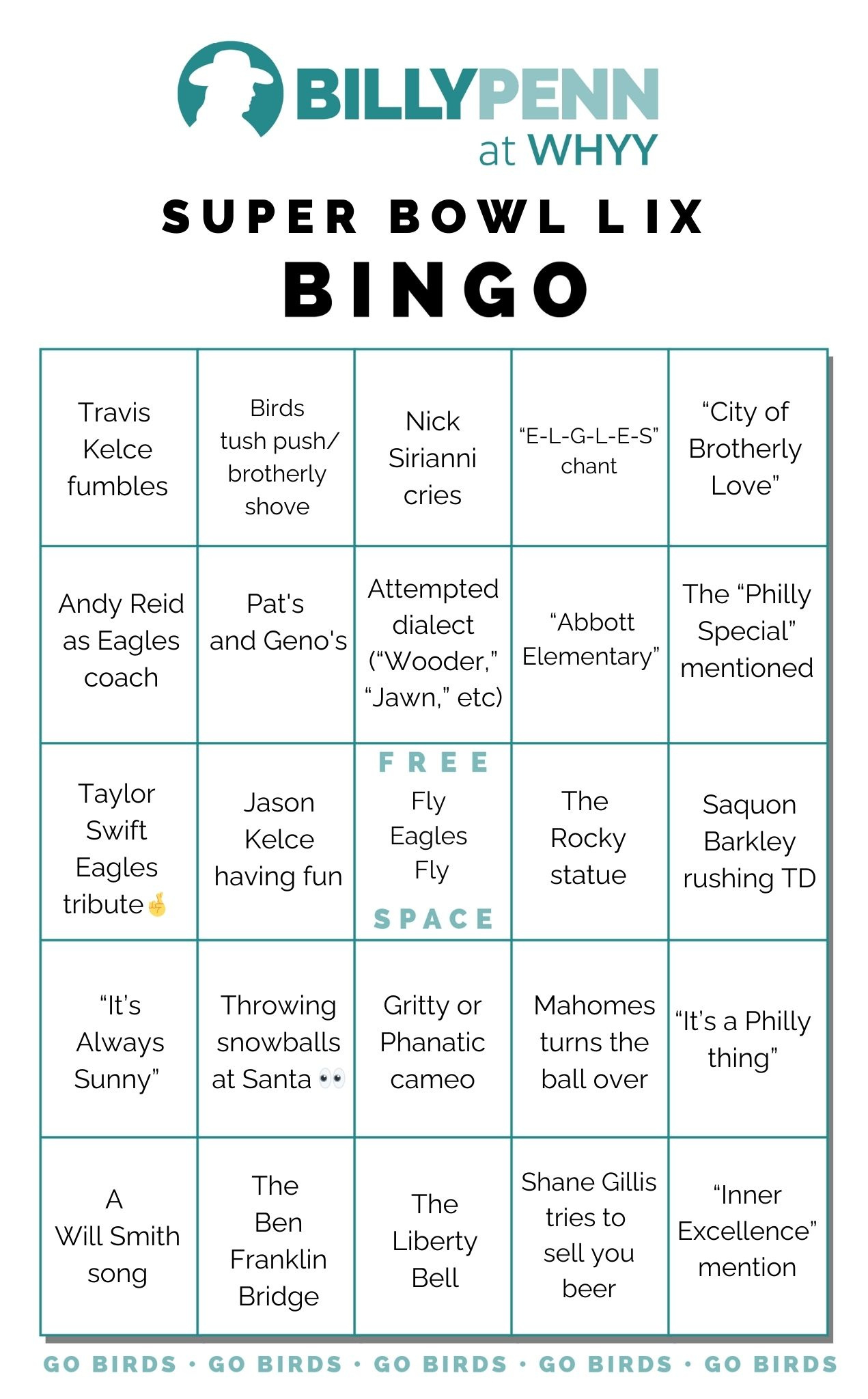 Play Philly Super Bowl 59 Bingo — 2 Printable Gameboards within Free Super Bowl Bingo Cards Printable