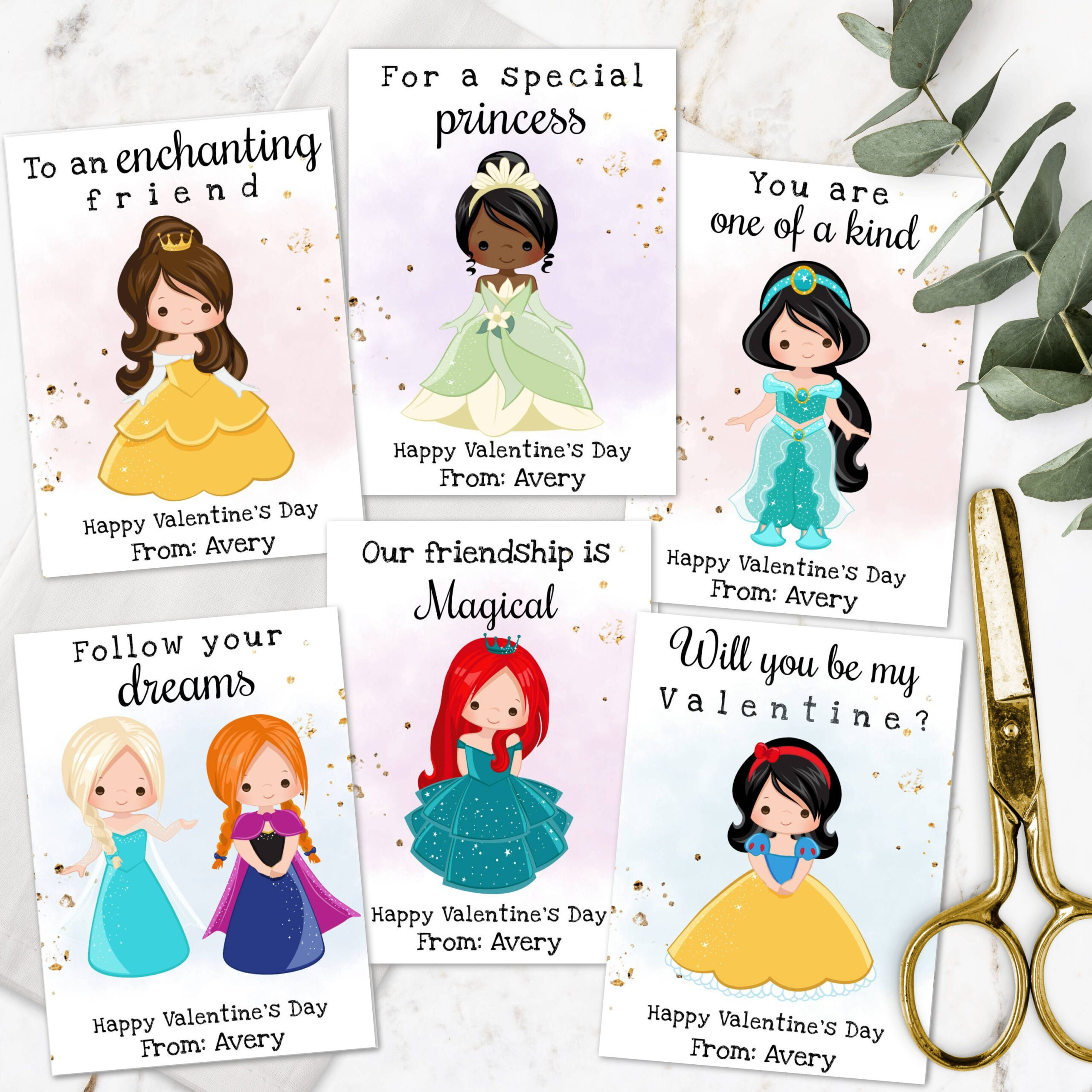 Princess Valentines Day Card Template, Digital Valentines Cards throughout Printable Disney Valentine Cards