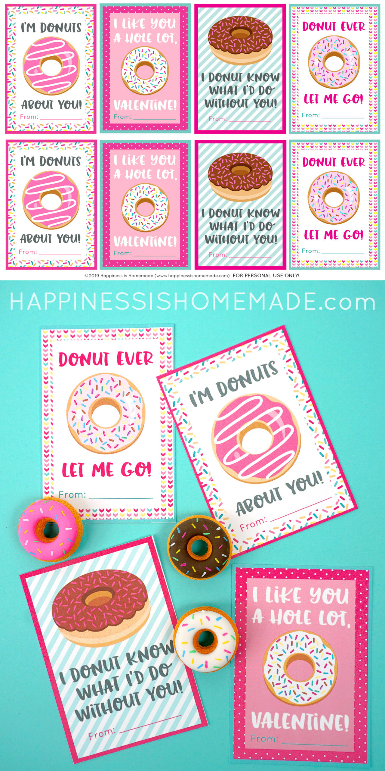 Printable Donut Valentine Cards - Happiness Is Homemade regarding Free Donut Valentine Printable