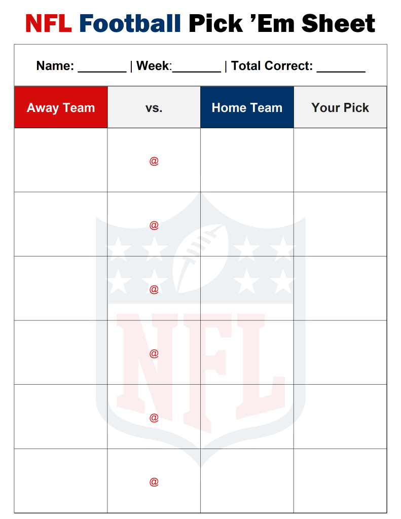 Printable Nfl Pick 'Em Sheet Template For Weekly Football intended for Super Bowl Pick Em Printable