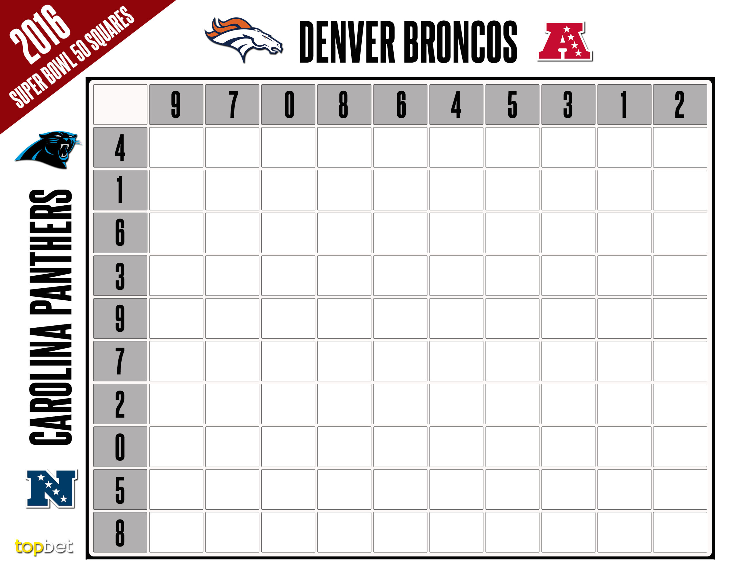 Printable Super Bowl 50 Squares with Printable Super Bowl 50 Squares