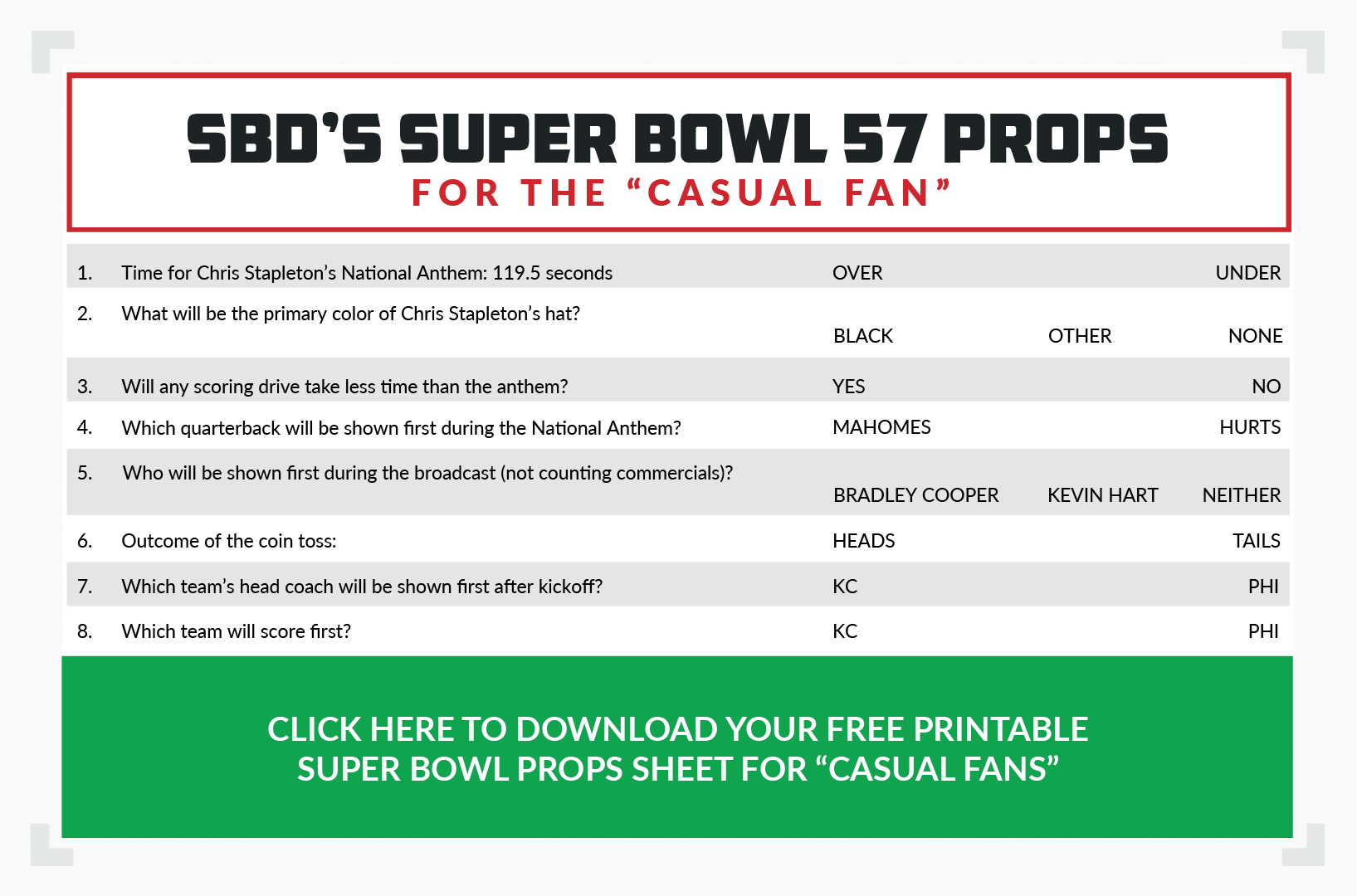 Printable Super Bowl 57 Props Sheet - Download The 2023 Sheet intended for Super Bowl Commercial Prop Bets Printable