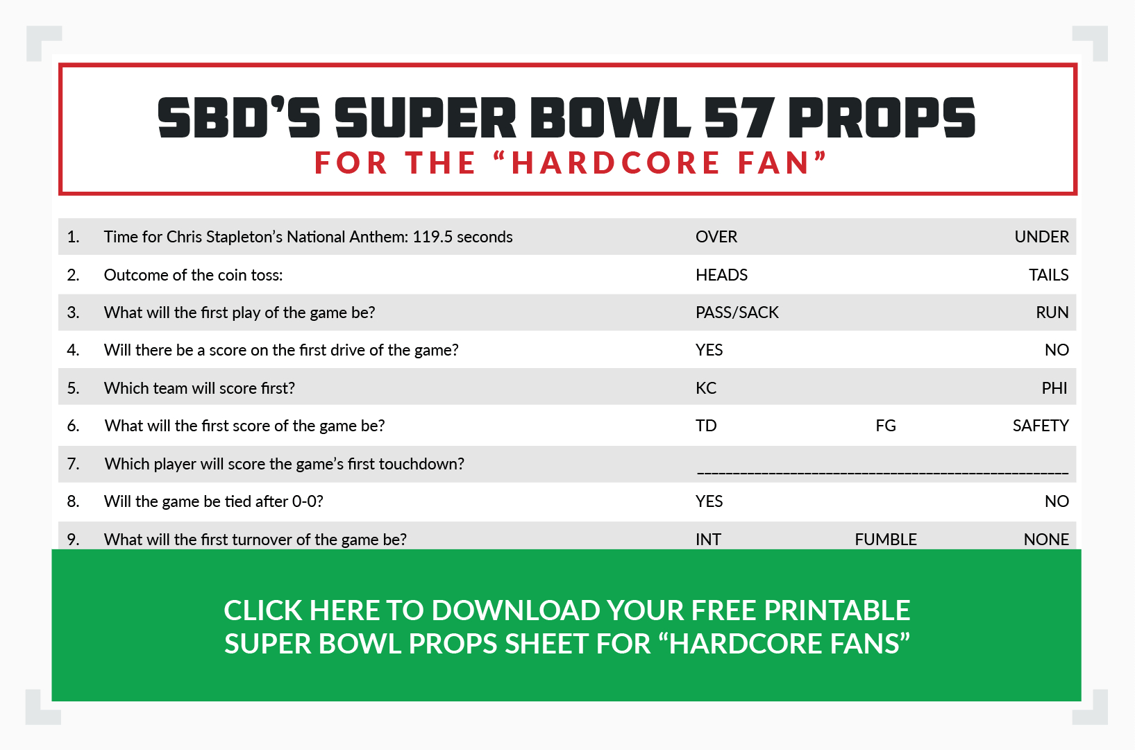 Printable Super Bowl 57 Props Sheet - Download The 2023 Sheet within Nfl Super Bowl Prop Bets Printable