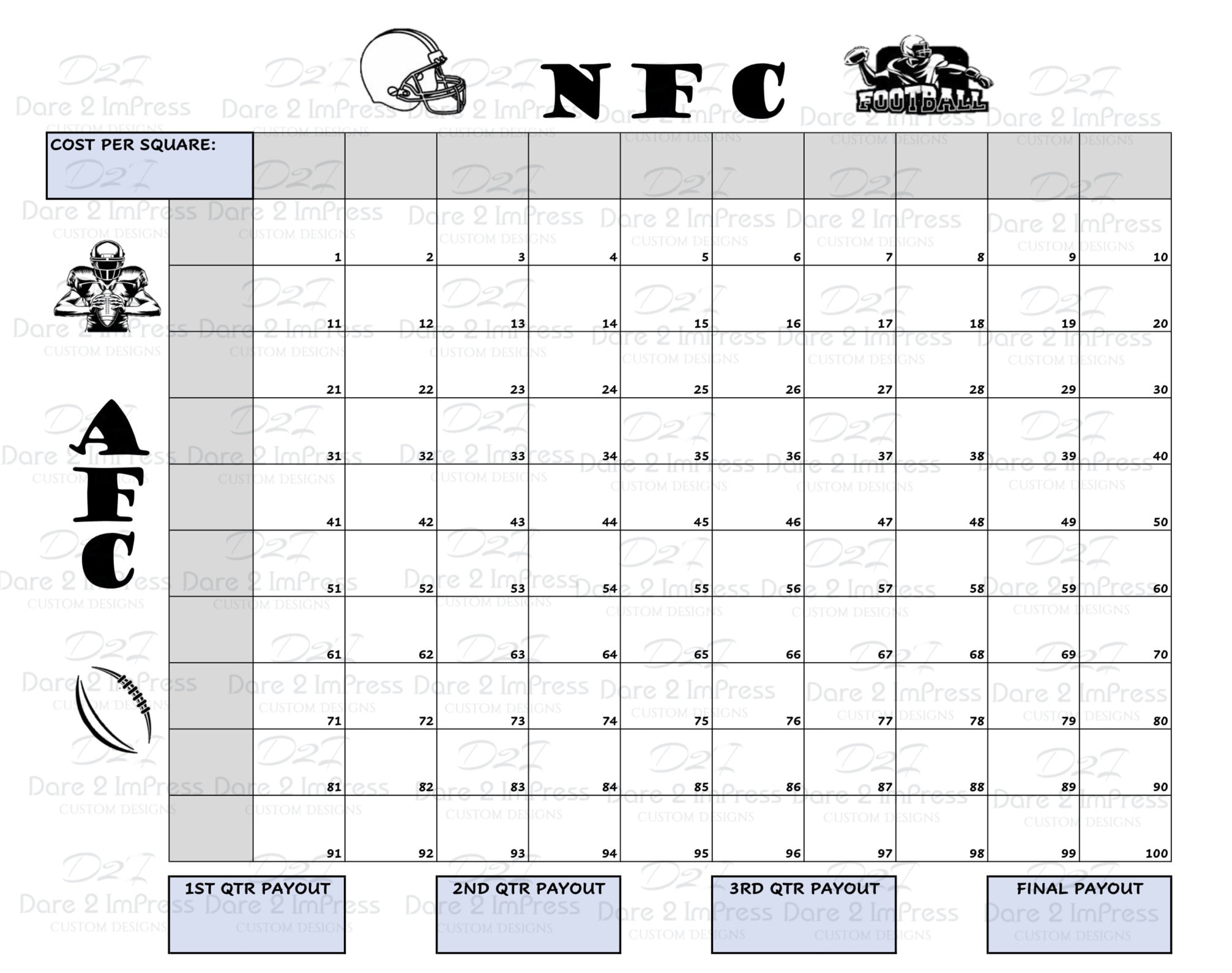 Printable Super Bowl Boxes. Football Grid. Super Bowl Squares with Super Bowl Boxes Printable With Numbers