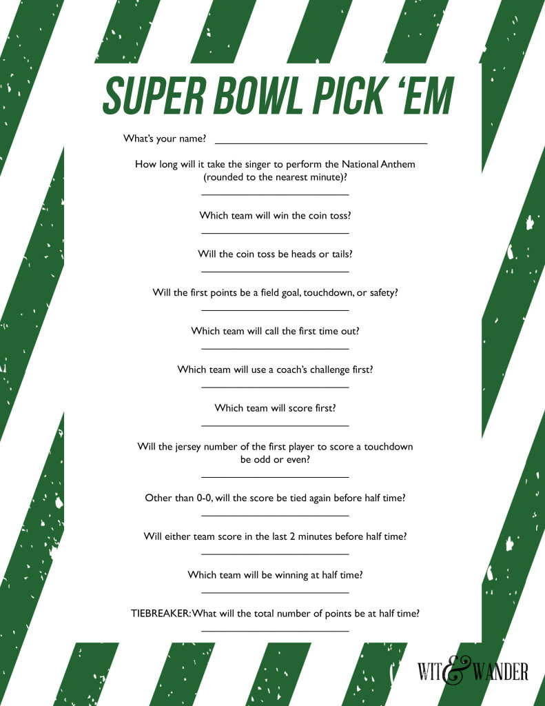 Printable Super Bowl Party Game - Wit &amp;amp; Wander for Super Bowl Free Printable Games