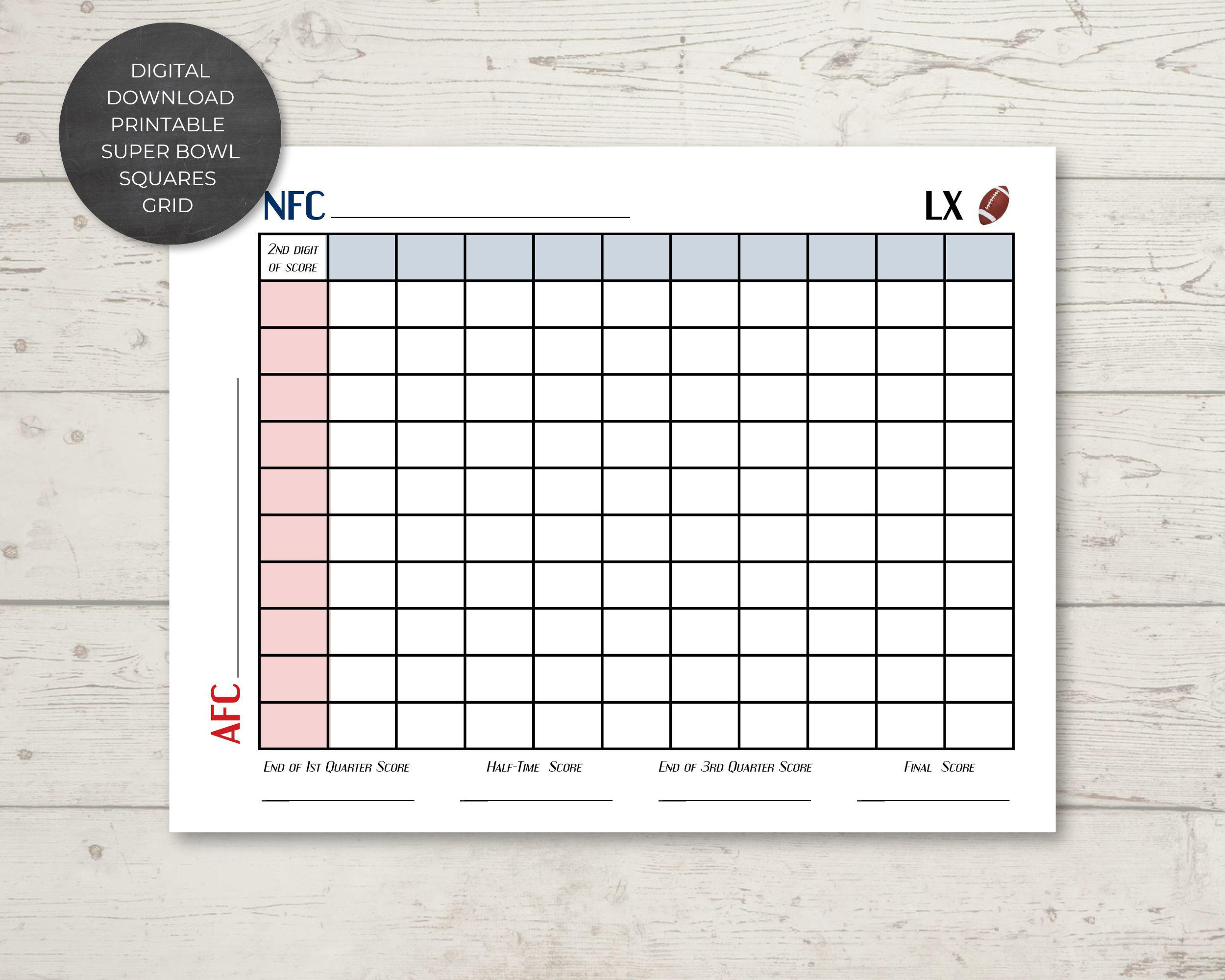 Printable Super Bowl Quadrate Gitter | Sofortiger Digitaler inside Super Bowl Boxes 2026 Printable