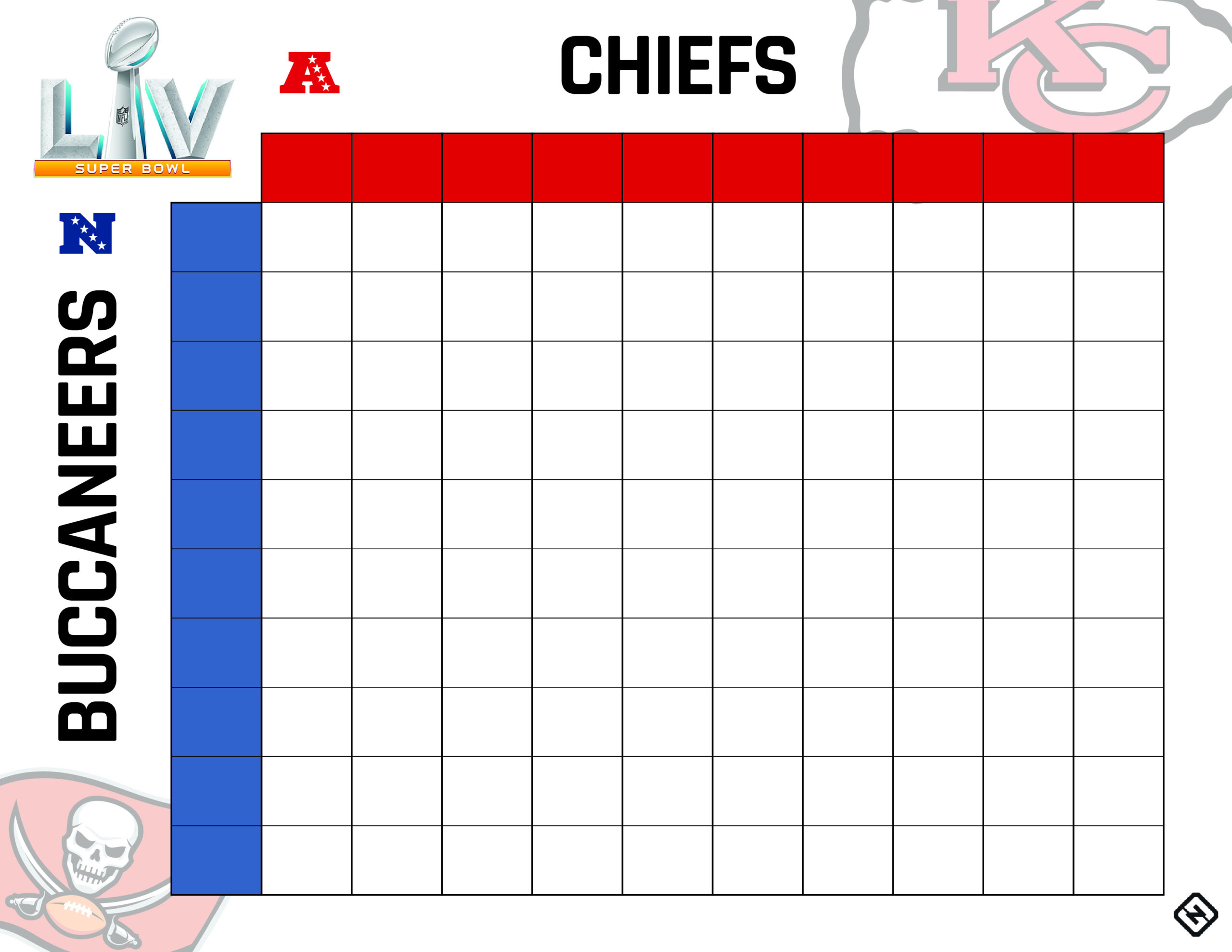 Printable Super Bowl Squares Grid For Chiefs Vs. Buccaneers In inside Printable Super Bowl Square
