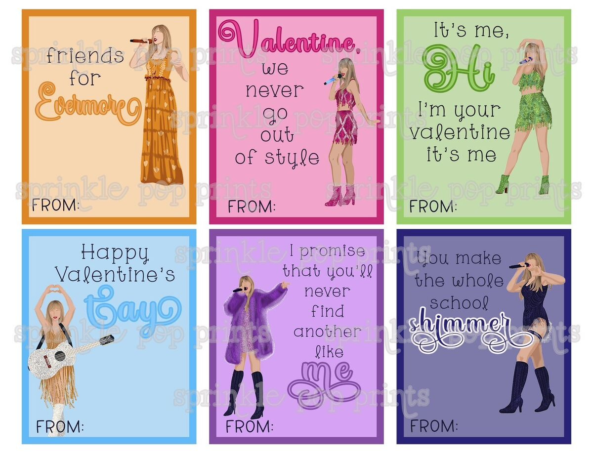 Printable Taylor Swift Valentines (12 Different Designs) | Ebay regarding Printable Taylor Swift Valentines