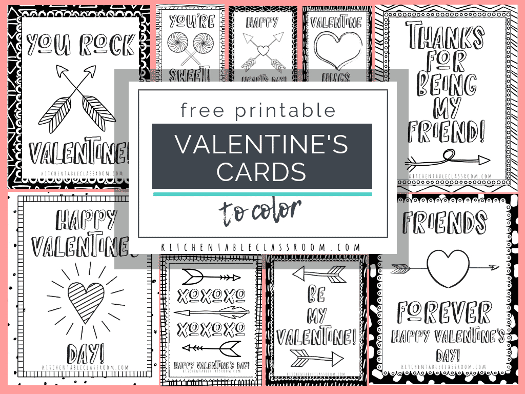 Printable Valentine Cards To Color - The Kitchen Table Classroom intended for Printable Valentine