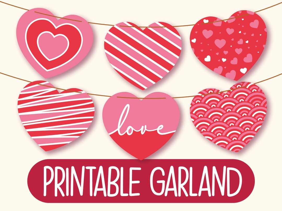 Printable Valentine'S Day Banner | Printable Heart Garland within Printable Valentine Decor