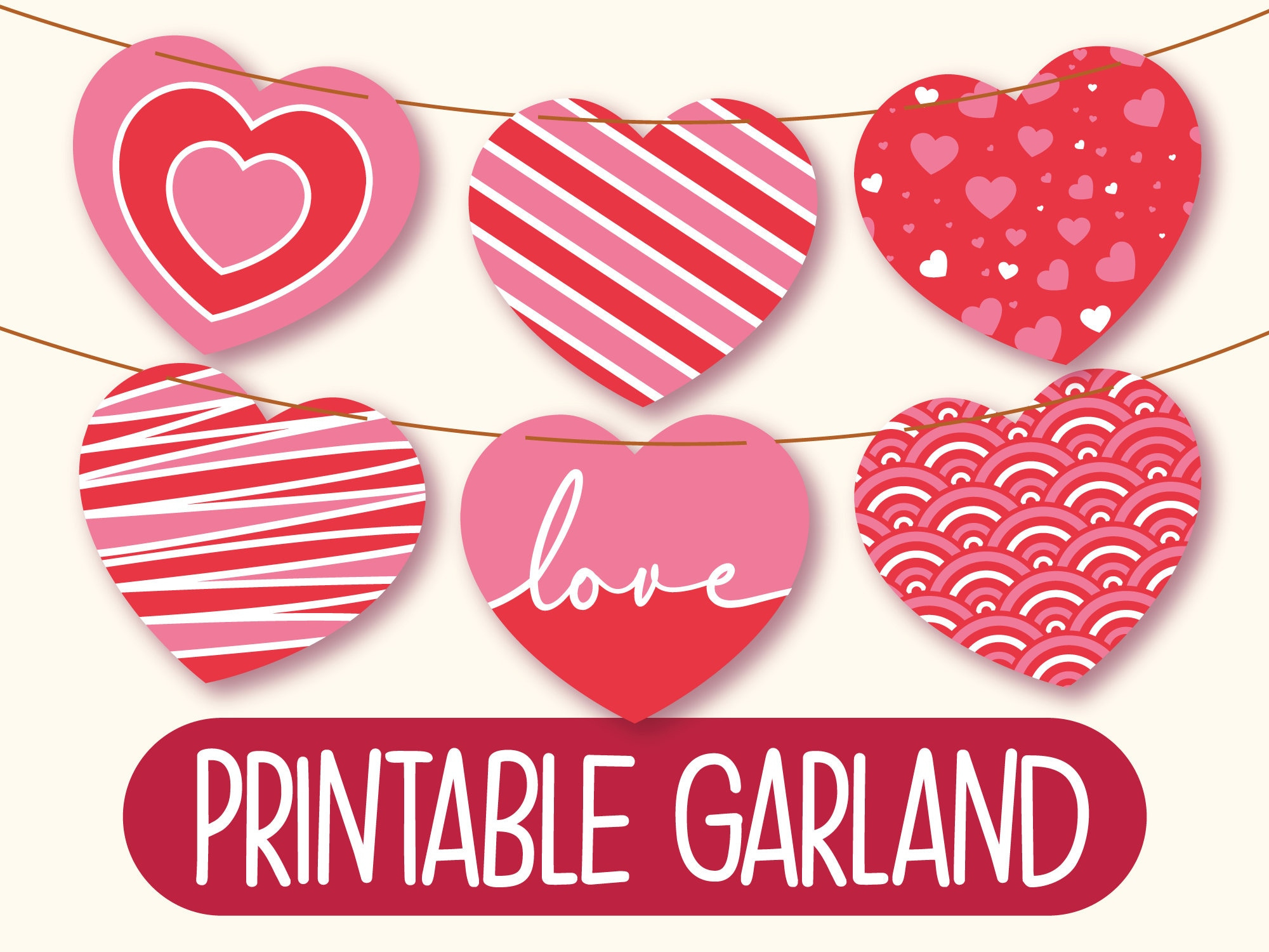 Printable Valentine&amp;#039;S Day Banner | Printable Heart Garland within Printable Valentines Day Decor