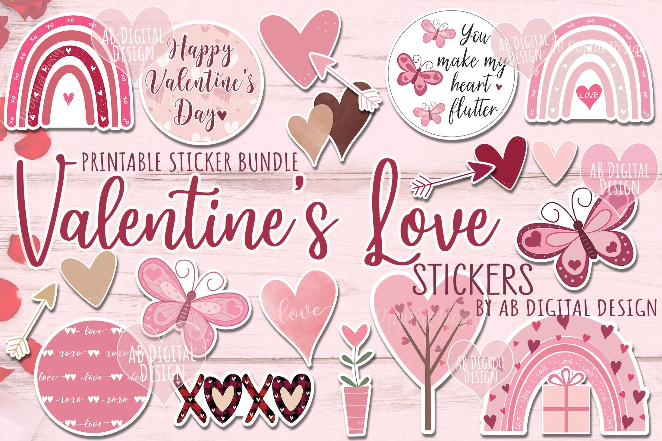 Printable Valentine&amp;#039;S Day Love Sticker Bundle throughout Valentine Stickers Printable
