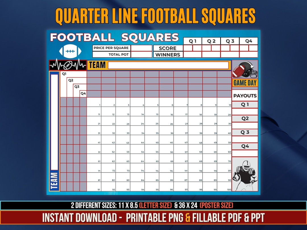 Quarter Line Football Squares, 4 Quarter Football Squares, 100 regarding Printable Super Bowl Squares 4 Quarters
