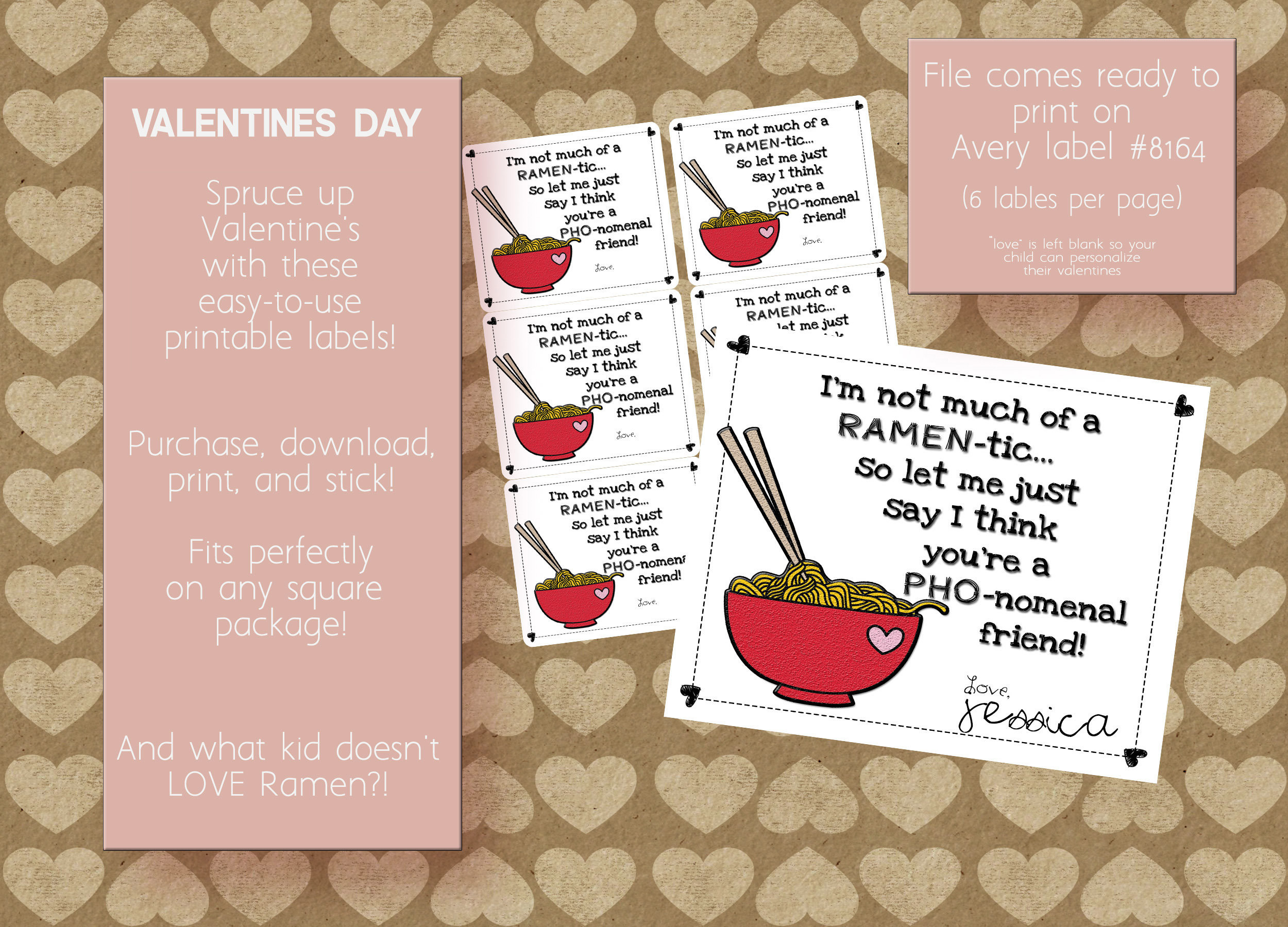 Ramen Nudeln Valentine Label Printable - Etsy.de throughout Valentine Ramen Printable Label