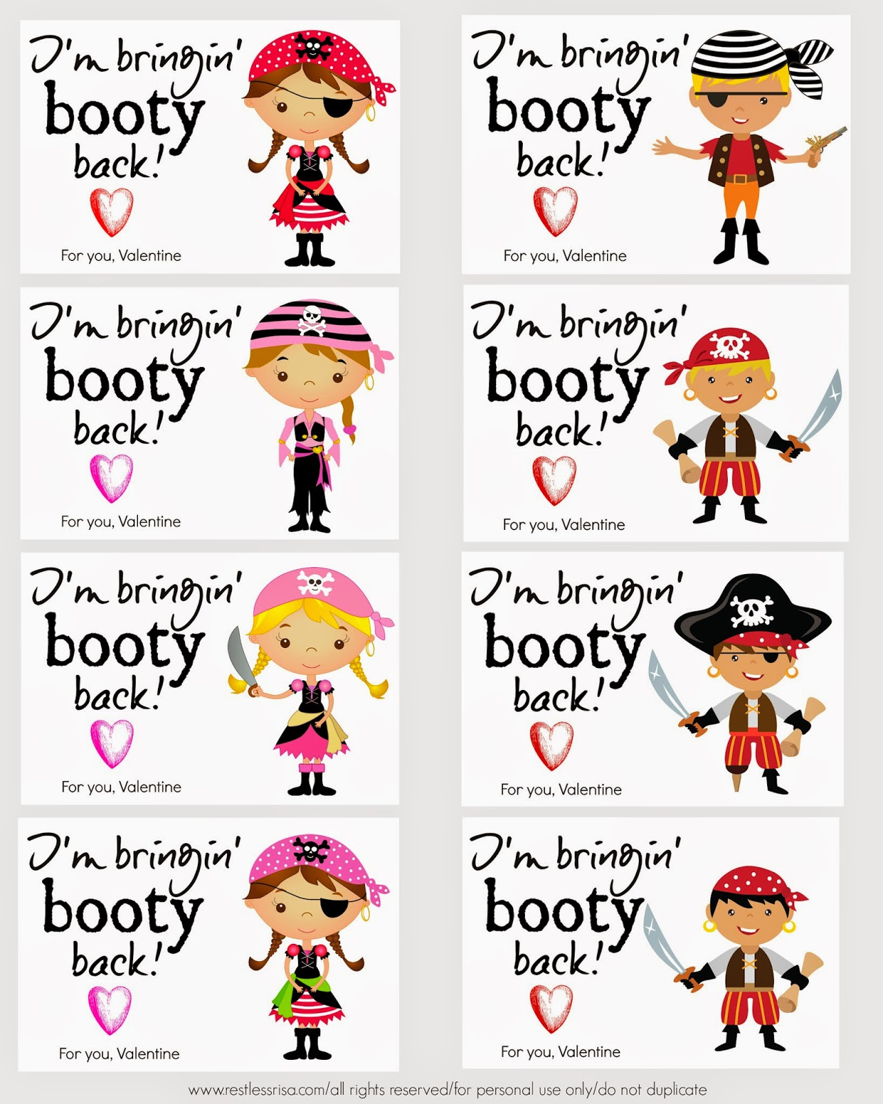 Restlessrisa: Free Printable Valentine - Booty Back! for Pirate&amp;amp;#039;s Booty Valentine Printable