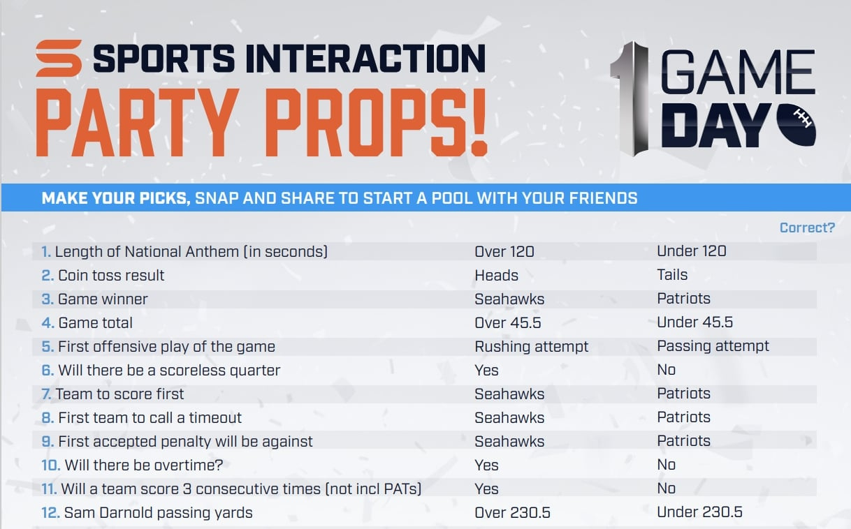 Seahawks Vs. Patriots: 2026 Super Bowl Printable Party Prop Bet with Super Bowl Prop Bet Sheet 2026 Printable