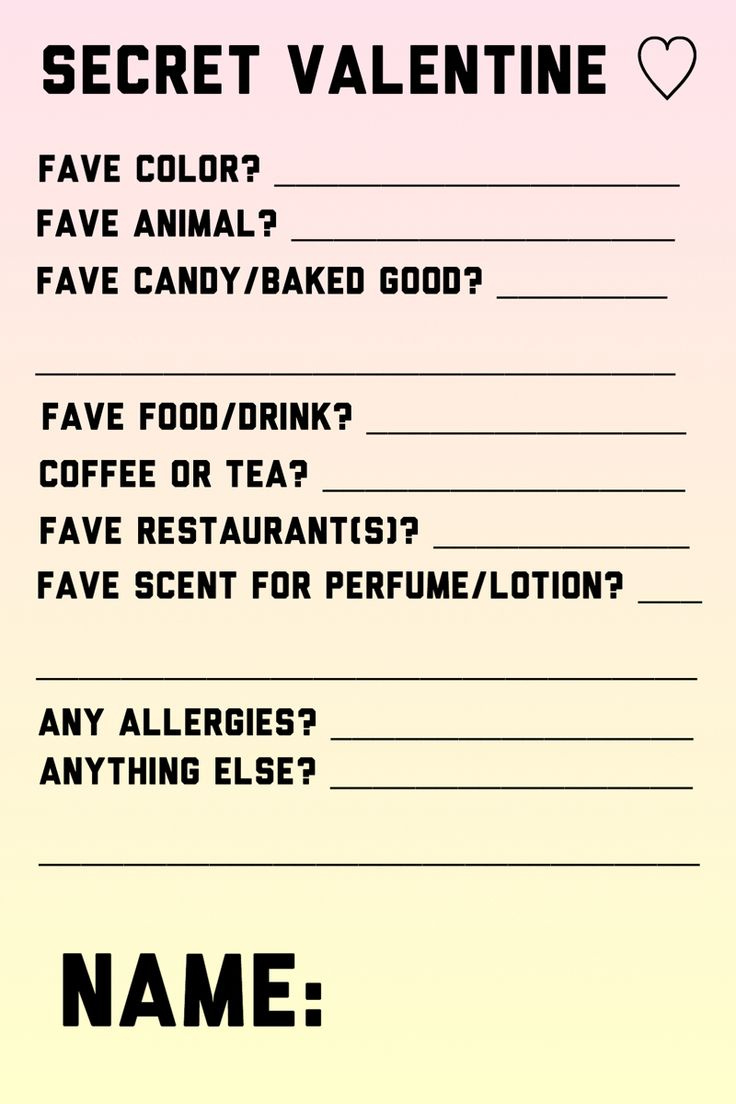 Secret Valentine Gift Exchange Questionnaire Printable with Secret Valentine Questionnaire Free Printable