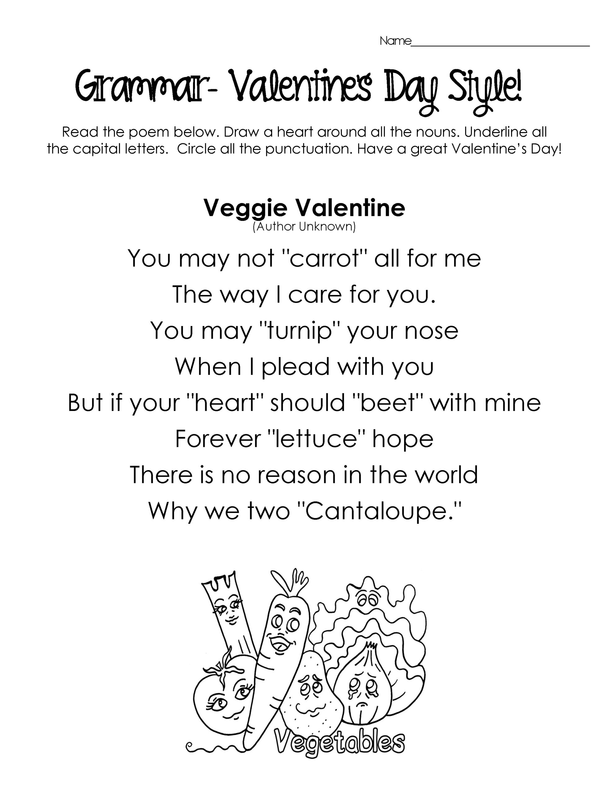 Silly Valentine'S Day Poems For Grammar Practice (Free Worksheets within Printable Valentine Poems