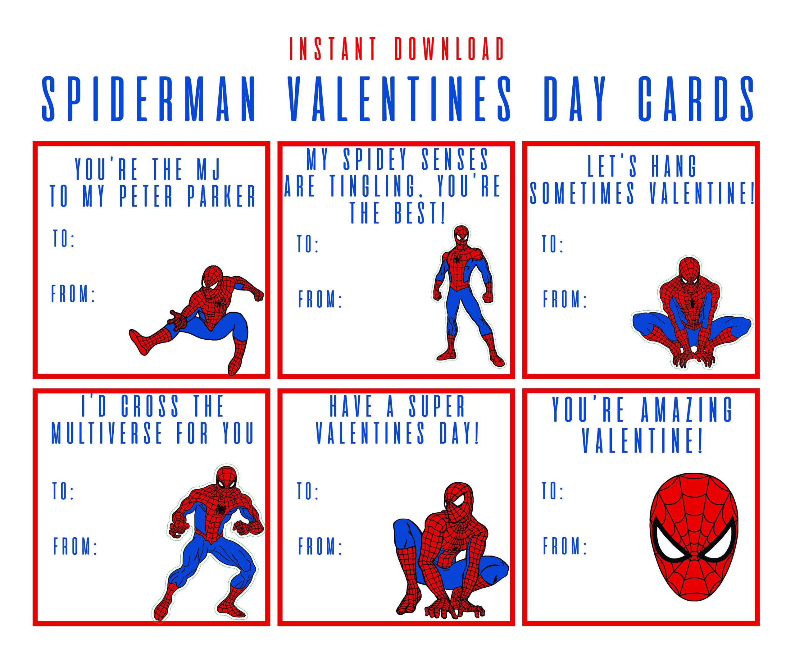 Spiderman Instant Download Printable Valentines Day Cards, Kids regarding Spiderman Valentine Cards Printable