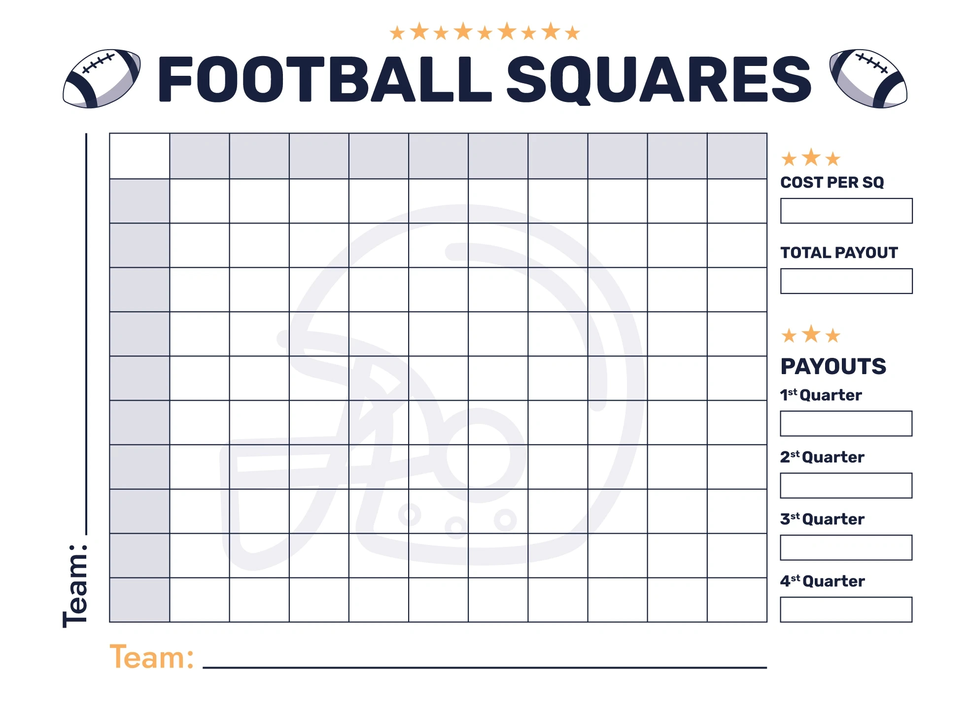 Super Bowl 100 Squares Free Google Docs Template - Gdoc.io regarding Free Printable Super Bowl Block Pool Template