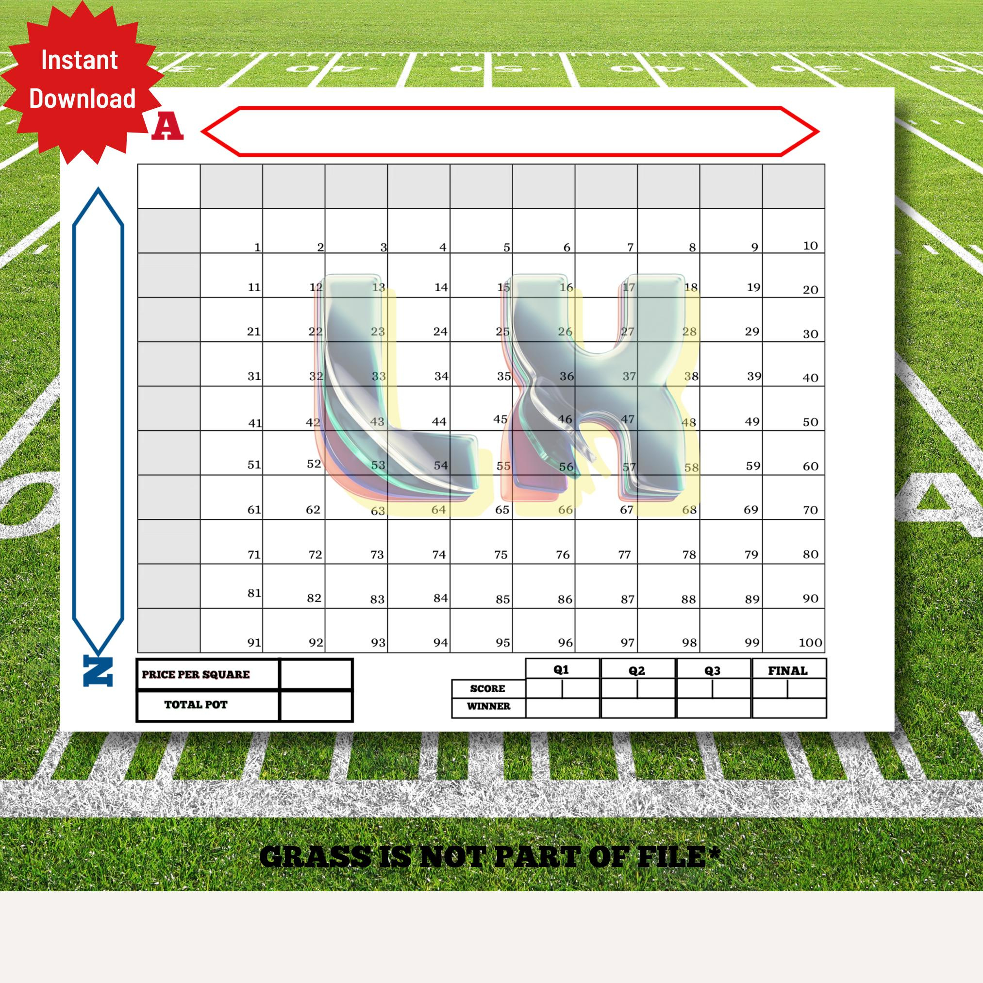 Super Bowl 2026 Football Squares Grid, Game 60, Lx (Pdf) - Etsy Israel inside Printable Super Bowl Squares Template 2026