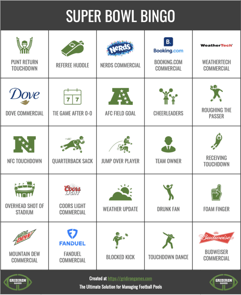 Super Bowl Bingo 2026 Free Printable Cards - Commercial Bingo intended for Super Bowl Bingo Cards Printable