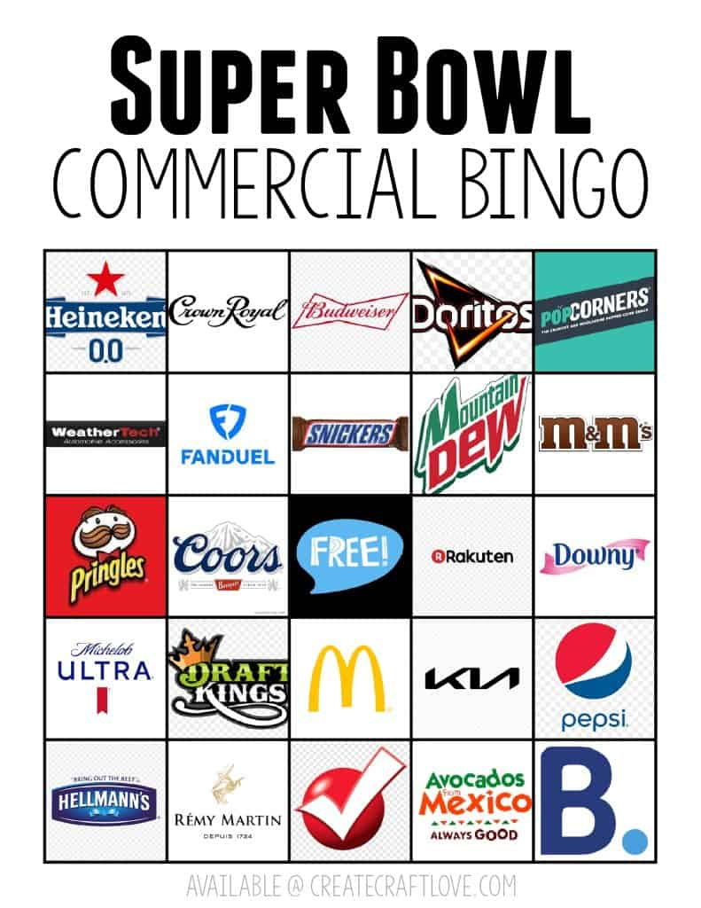 Super Bowl Commercial Bingo | Updated Annually For The Game intended for Free Printable Super Bowl Commercial Bingo Cards