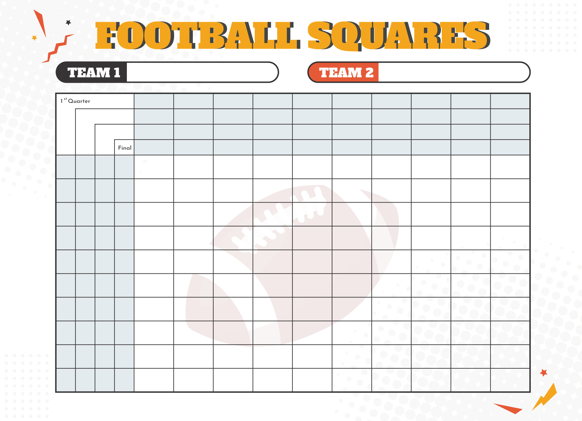 Super Bowl Football Squares Free Google Docs Template - Gdoc.io intended for Printable Super Bowl Squares 4 Quarters