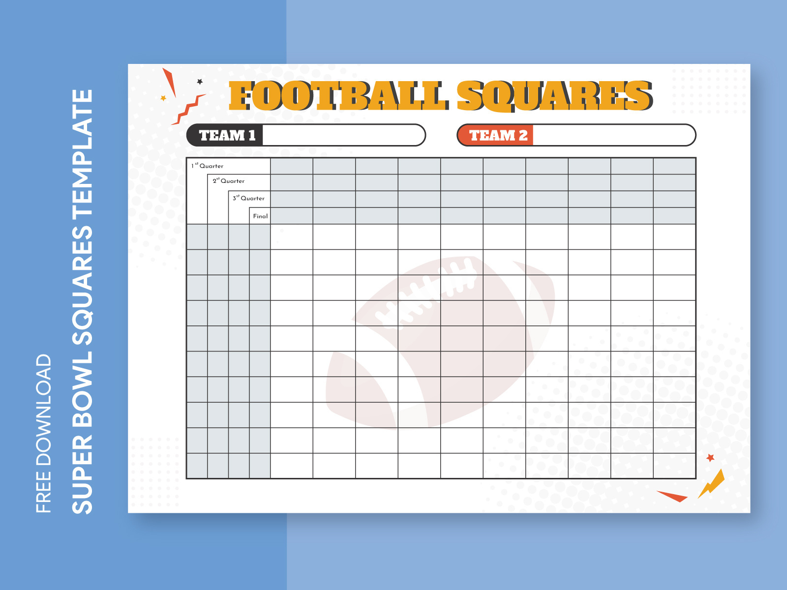 Super Bowl Football Squares Free Google Docs Templategdoc On for Printable Super Bowl Sheets
