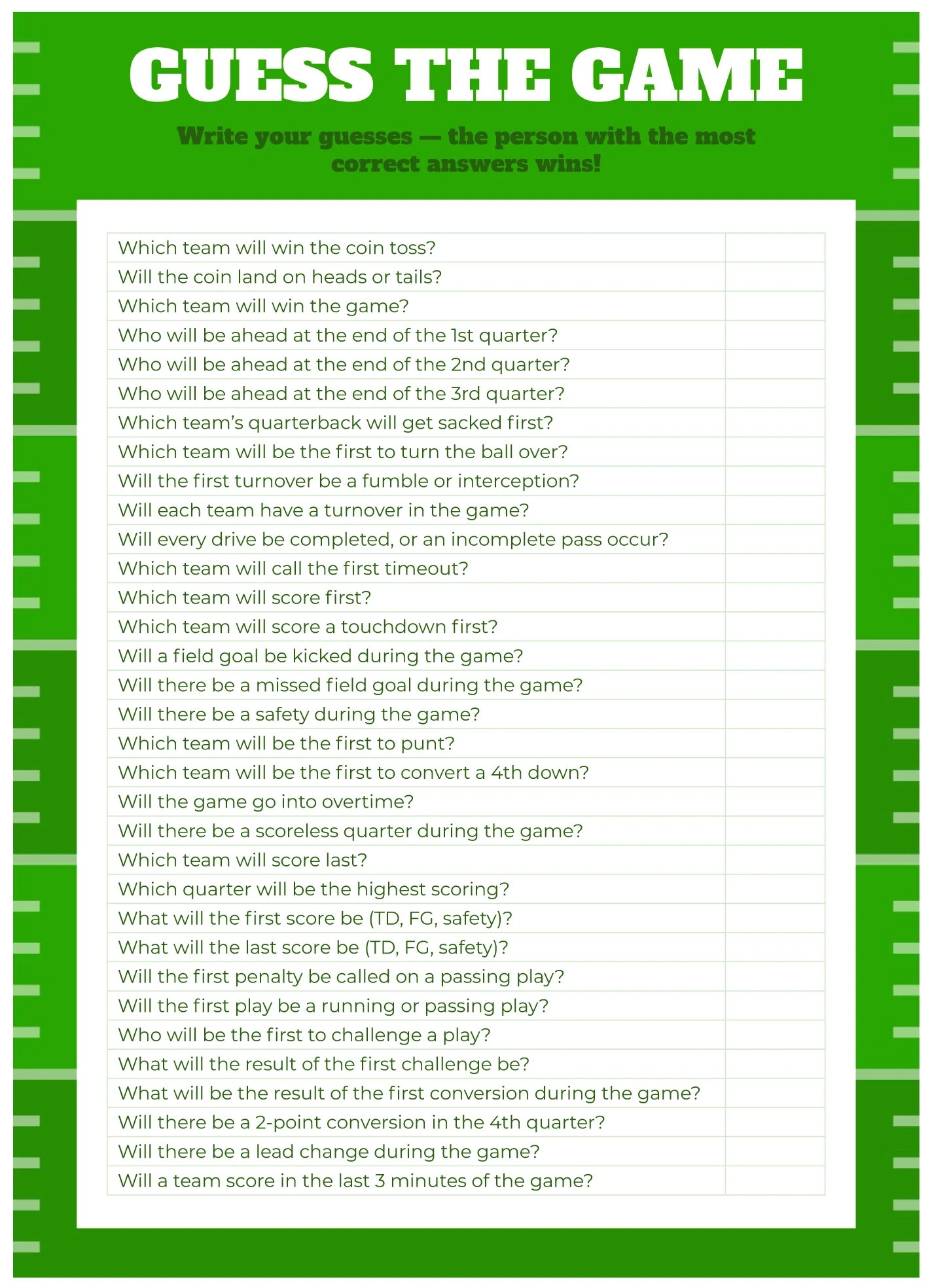 Super Bowl Guessing Game Free Google Docs Template - Gdoc.io pertaining to Super Bowl Guessing Game Printable