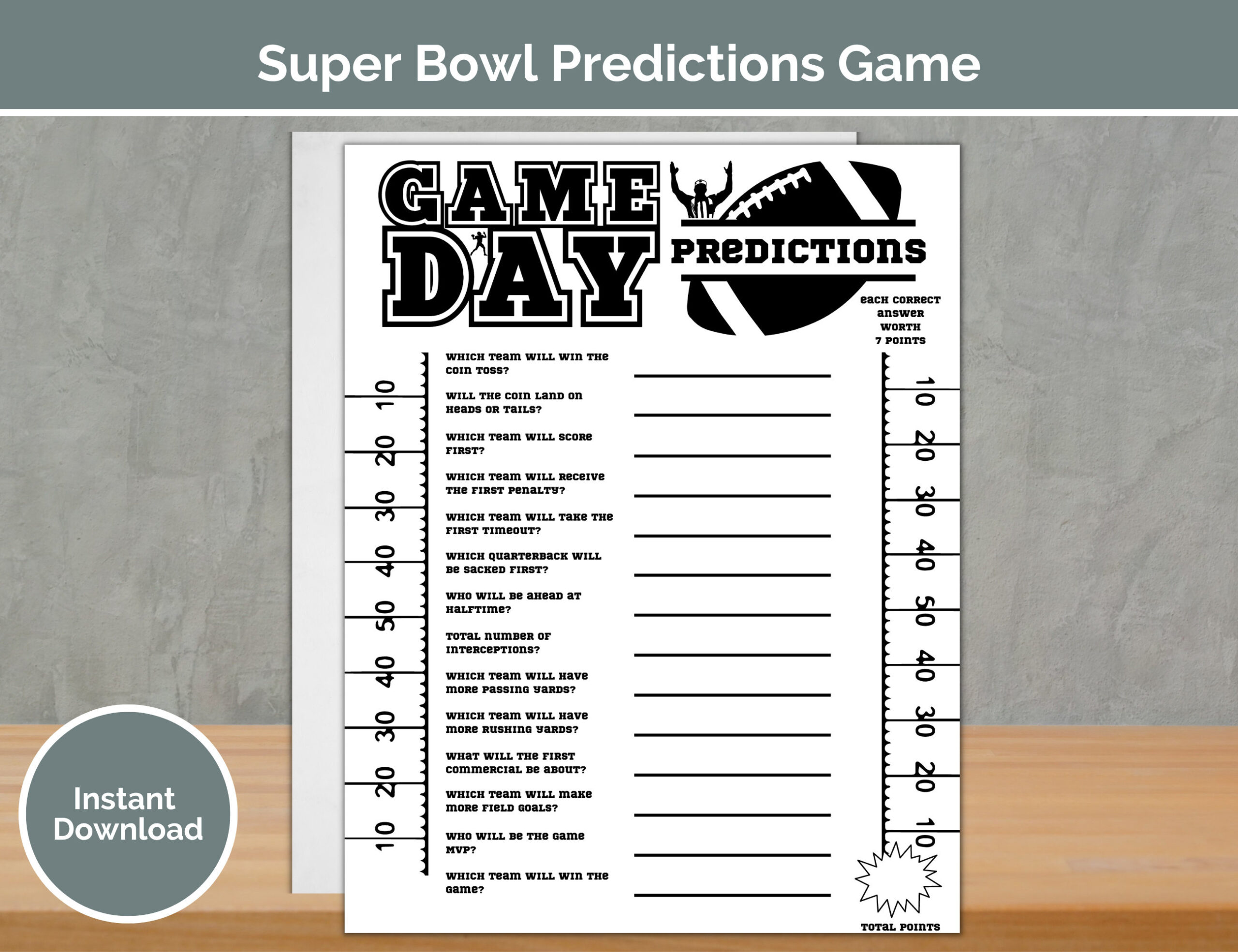 Super Bowl Predictions Game ~ Football Party Games ~ Printable regarding Printable Super Bowl Prediction Game