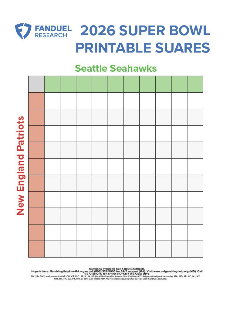 Super Bowl Printable Squares Game For Super Bowl Lx [Seahawks Vs inside Super Bowl 2026 Printable Games