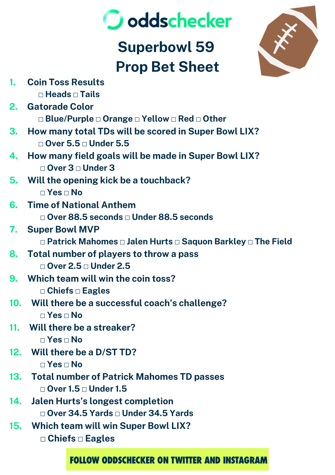 Super Bowl Prop Sheet: The Best Printable Super Bowl Prop Sheet for Printable Super Bowl Prop Bets
