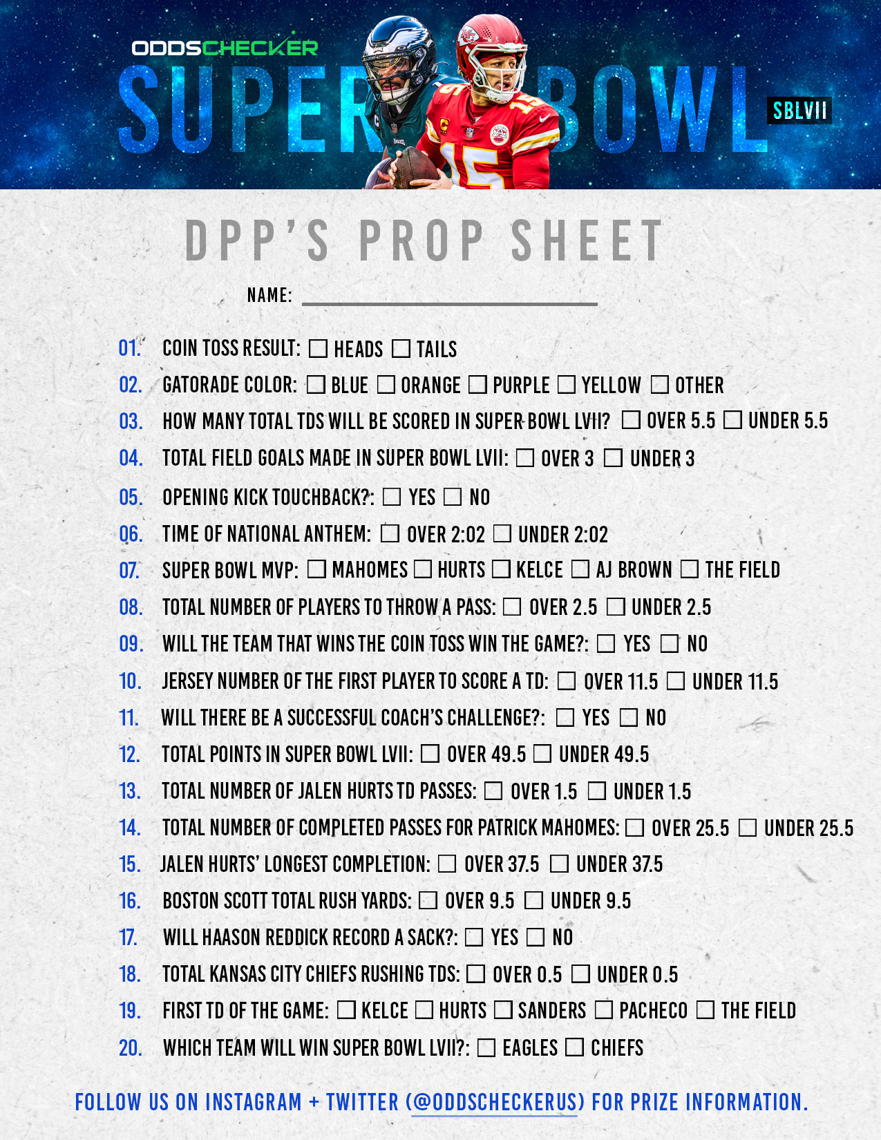 Super Bowl Prop Sheet: The Best Printable Super Bowl Prop Sheet in Super Bowl Prop Bets Printable Sheet