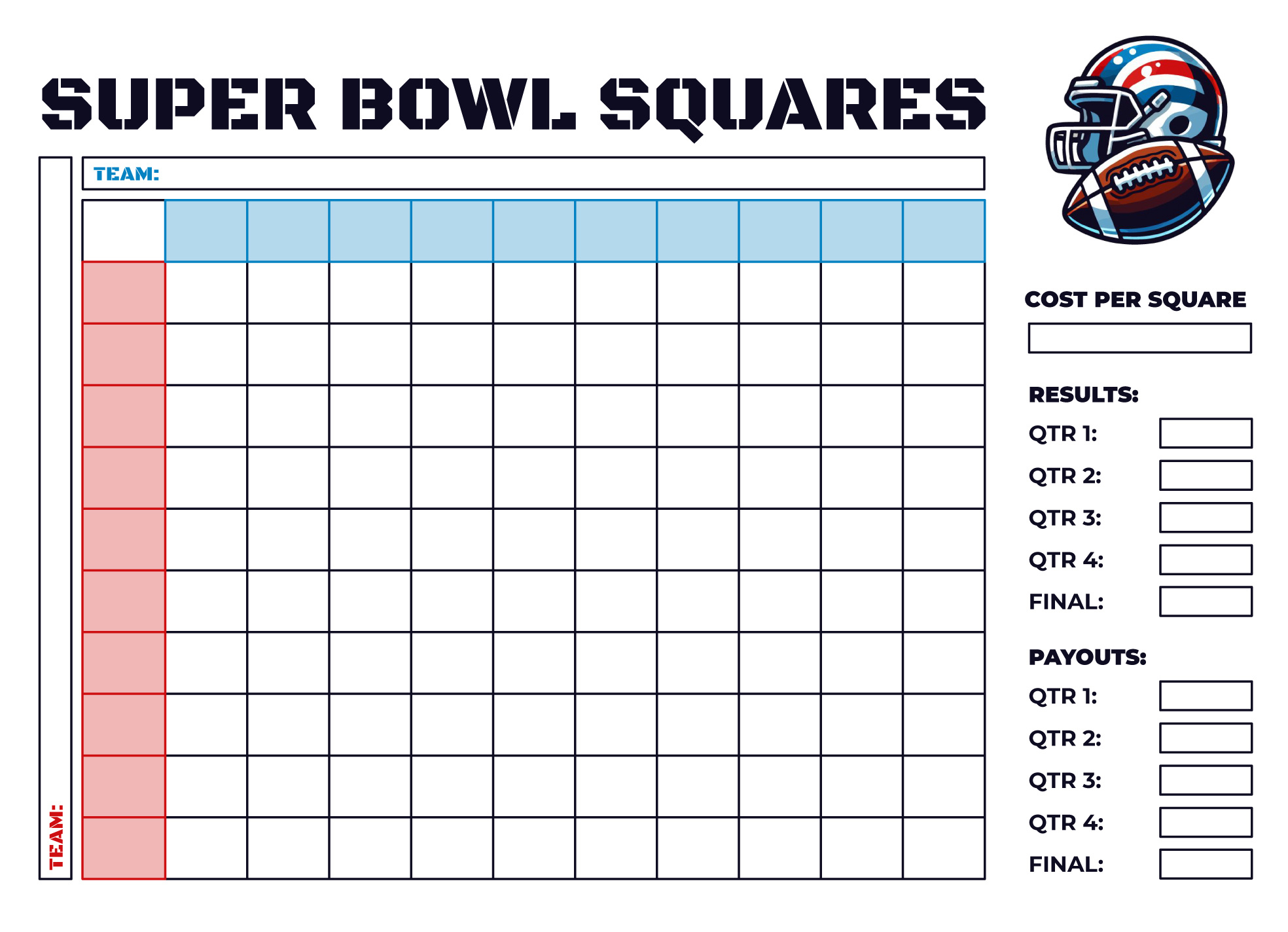 Super Bowl Squares Board Free Google Docs Template - Gdoc.io in Free Printable Super Bowl Pool Grid