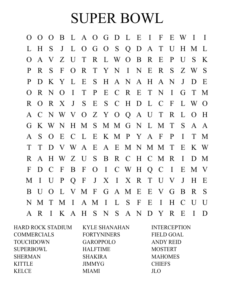 Super Bowl Word Search - Wordmint in Super Bowl Word Search Printable
