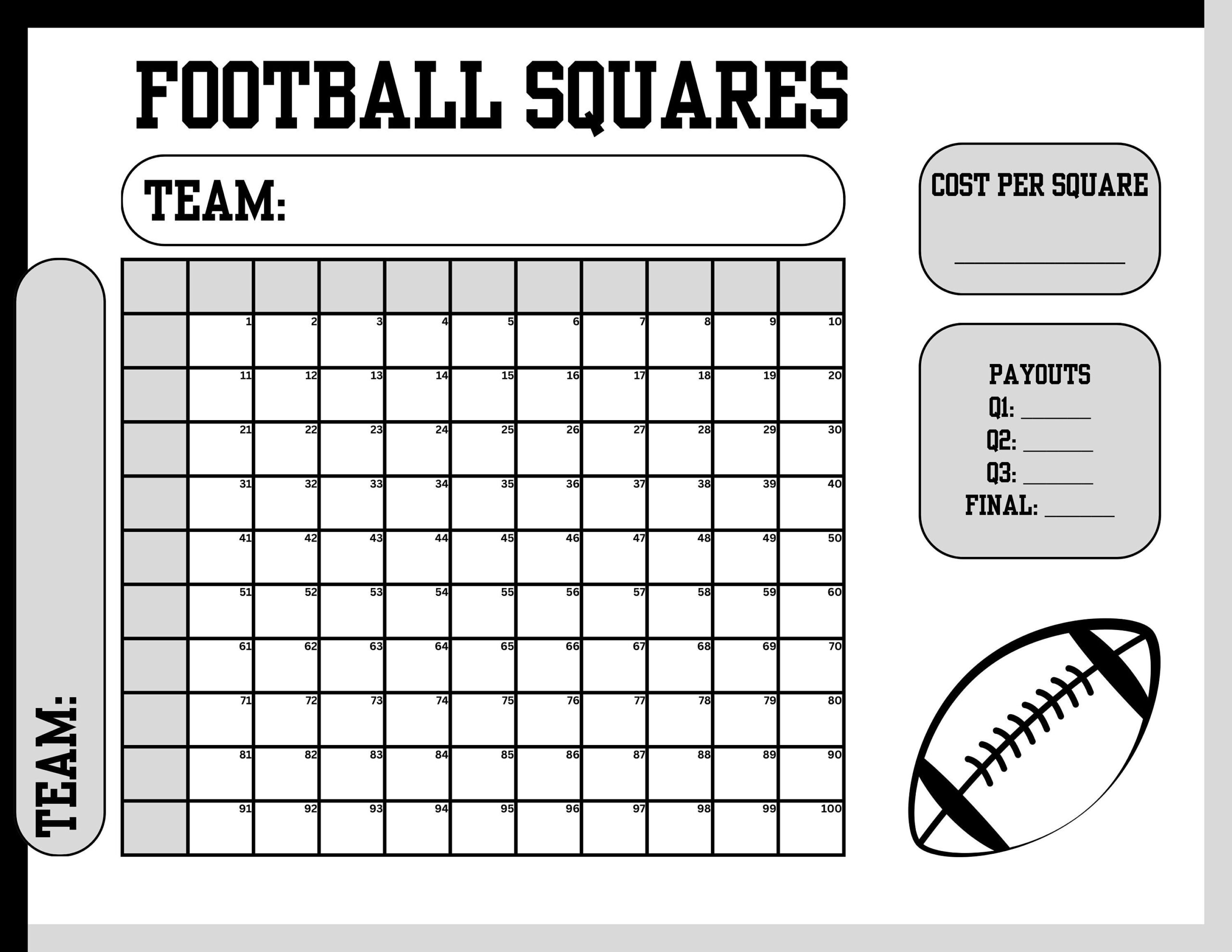 Ultimate Football Squares Game Sheet (Numbered!) - Editable throughout Printable Super Bowl Football Squares