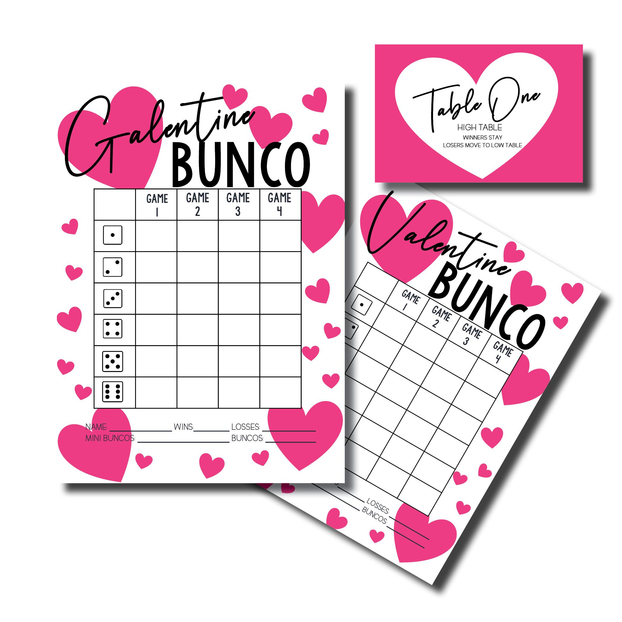 Valentine Bunco Game: Printable Score Cards (Instant Download in Free Printable Bunco Score Sheets Valentines